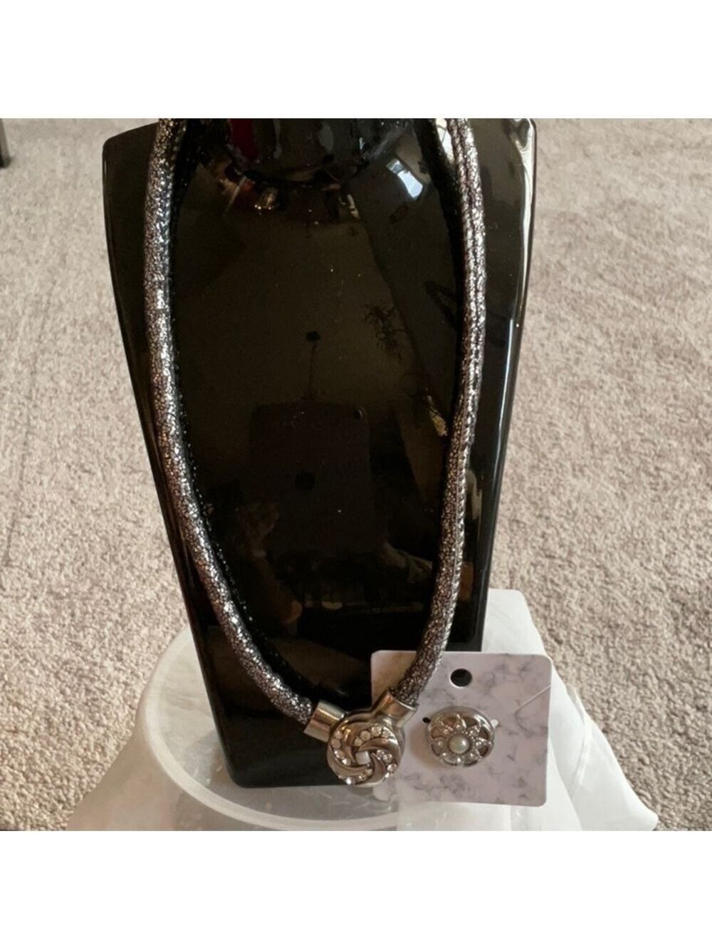 Silver Leather Necklace with Two Charms